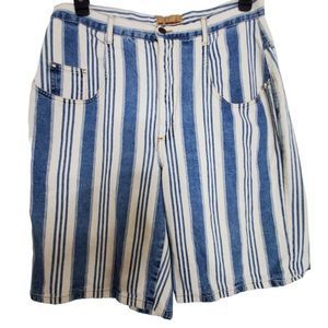 Vintage Striped Shorts 16 Womens Denim Forelli USA Mom Jorts Cotton 90s Wide Bag